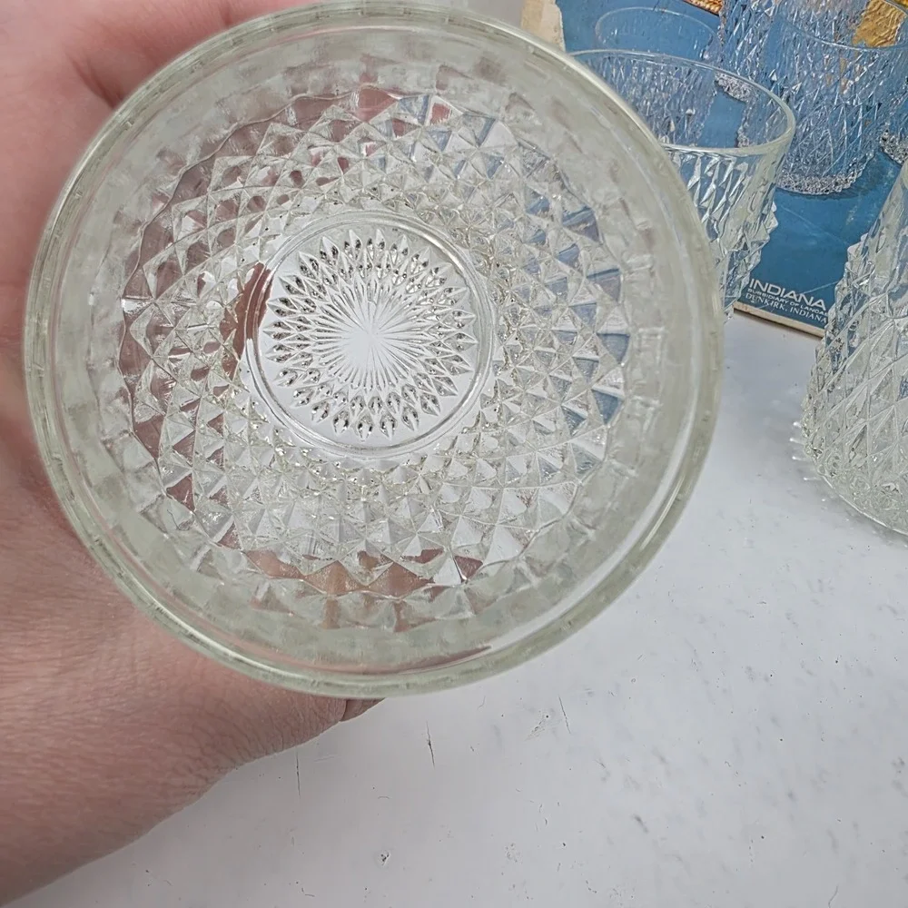 Vtg Indiana Glass Diamond Point Set of 4 Crystal Old Fashioned Rocks Glasses 9oz
